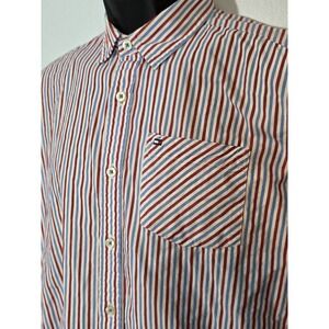 Vintage Tommy Hilfiger Red White Blue Striped Shirt‎ Size Large Crest Logo